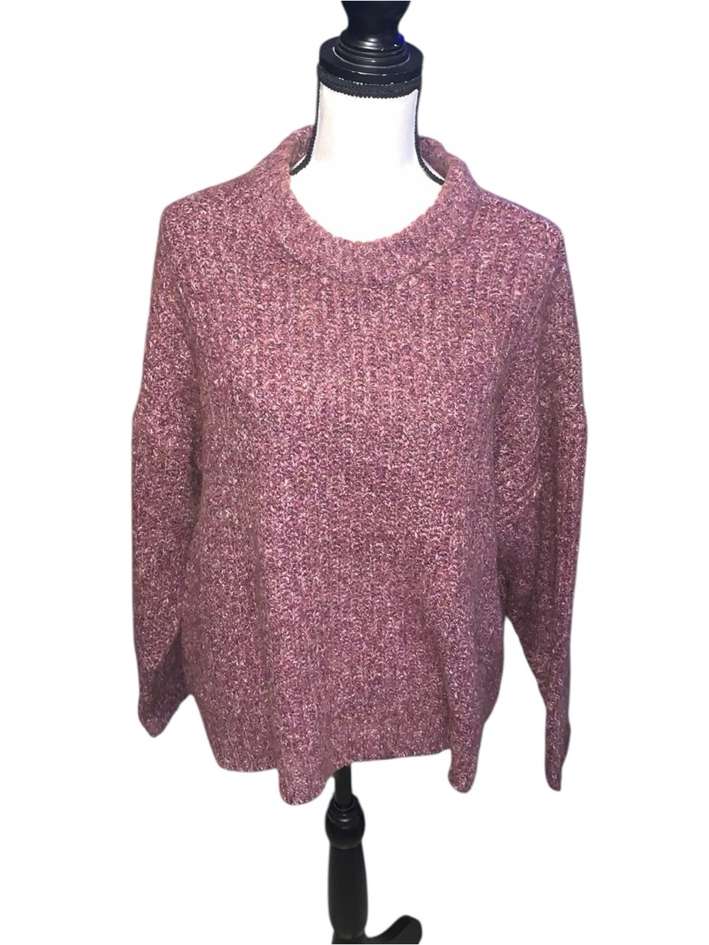 Ana A New Approach Cozy Women's Crewneck Knit Sweater Burgundy